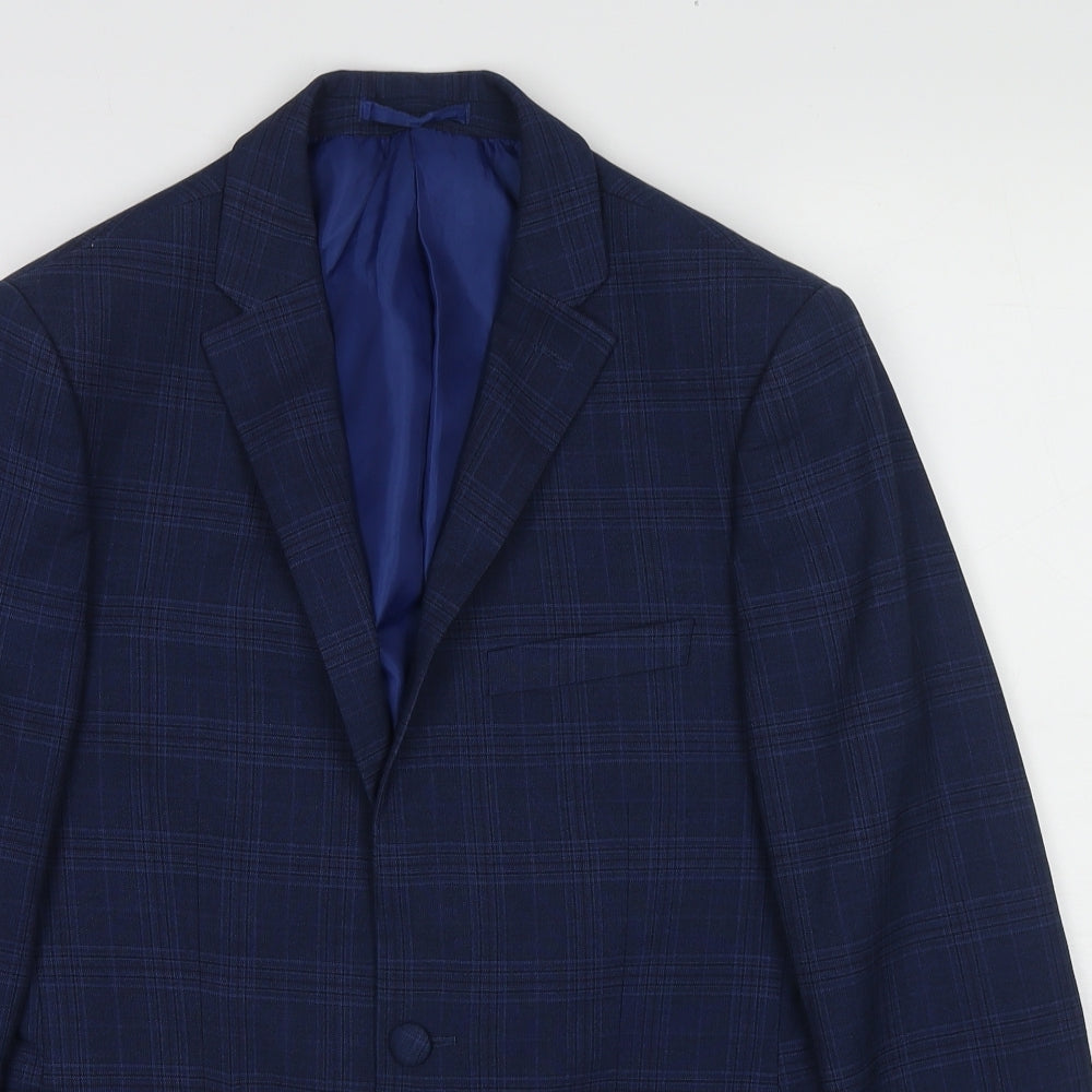 One Six 5ive Mens Blue Plaid Polyester Jacket Suit Jacket Size 36 Regular
