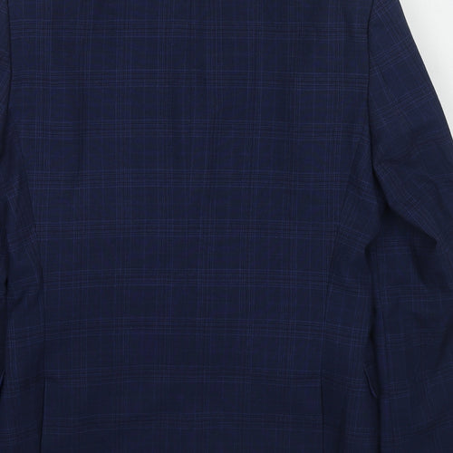 One Six 5ive Mens Blue Plaid Polyester Jacket Suit Jacket Size 36 Regular