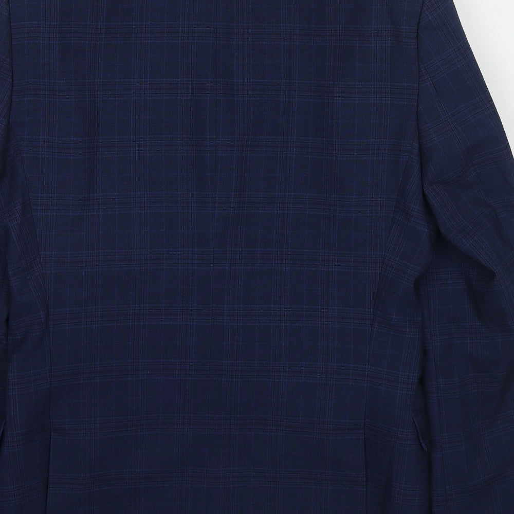 One Six 5ive Mens Blue Plaid Polyester Jacket Suit Jacket Size 36 Regular