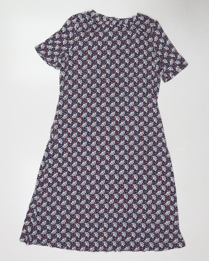Marks and Spencer Womens Multicoloured Floral Viscose A-Line Size 10 Round Neck Button