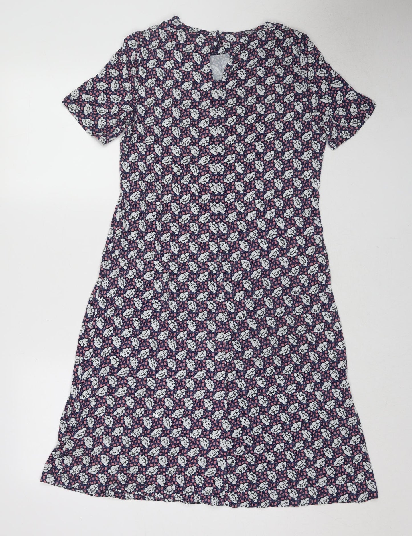 Marks and Spencer Womens Multicoloured Floral Viscose A-Line Size 10 Round Neck Button