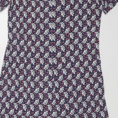 Marks and Spencer Womens Multicoloured Floral Viscose A-Line Size 10 Round Neck Button