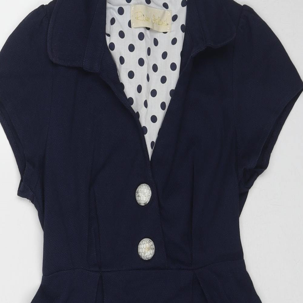 River Island Womens Blue Cotton A-Line Size 8 Collared