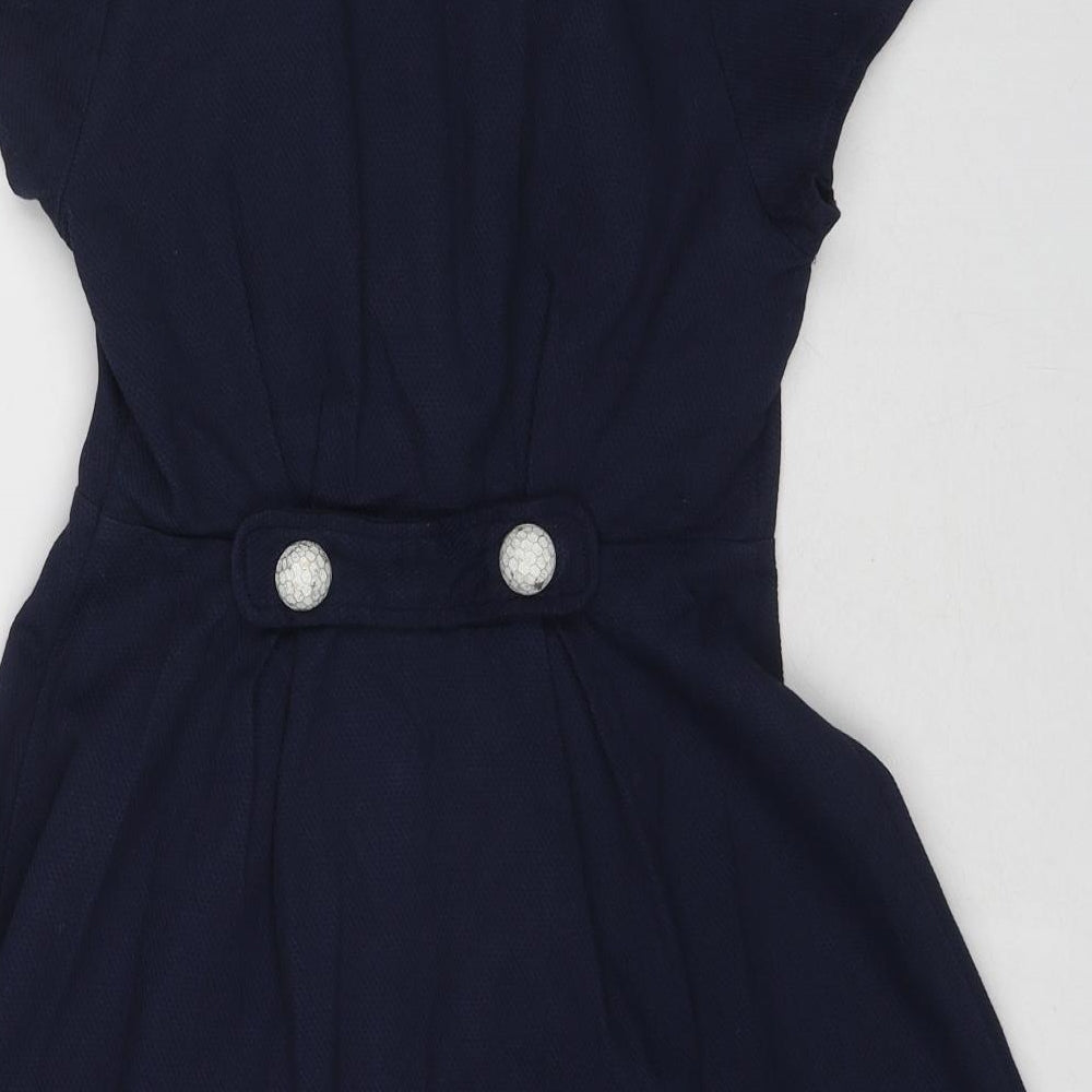 River Island Womens Blue Cotton A-Line Size 8 Collared