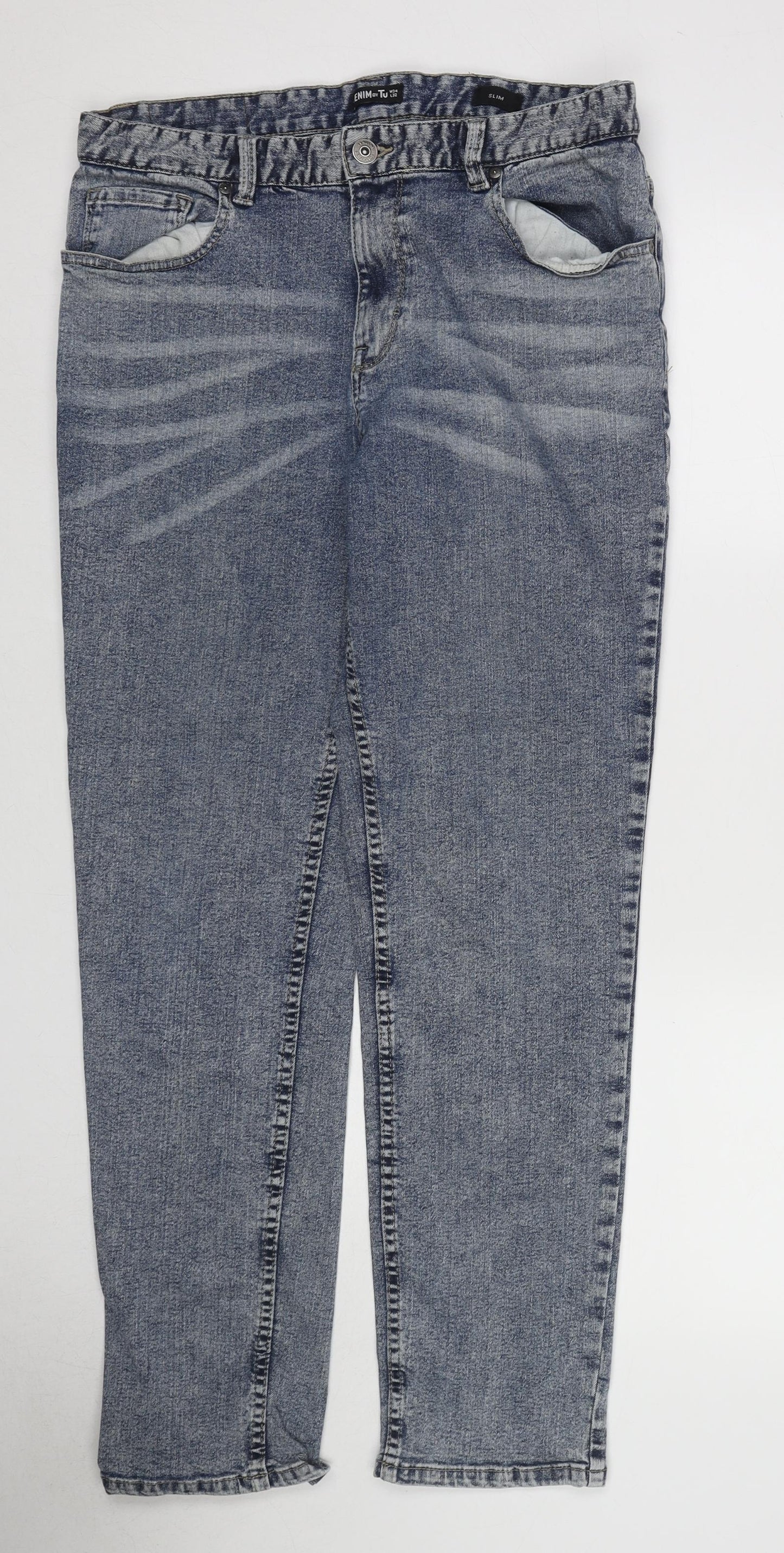 TU Mens Blue Cotton Straight Jeans Size 34 in L32 in Regular Zip