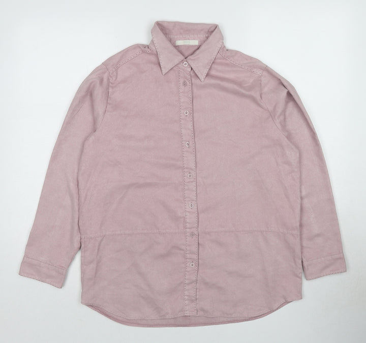 Marks and Spencer Womens Pink Polyester Basic Button-Up Size 12 Collared