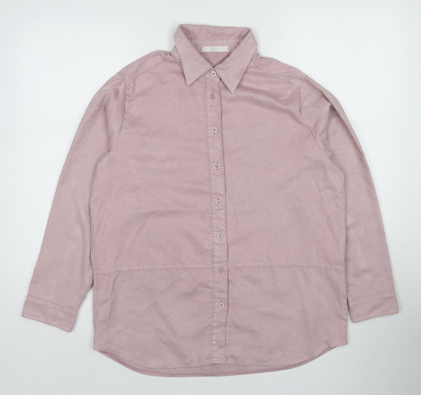 Marks and Spencer Womens Pink Polyester Basic Button-Up Size 12 Collared