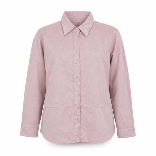 Front view of Marks & Spencer women’s pink polyester basic button-up, size UK 12, collared