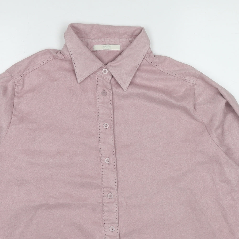Marks and Spencer Womens Pink Polyester Basic Button-Up Size 12 Collared