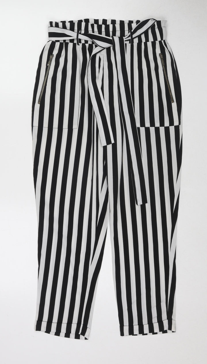 VERO MODA Womens Black Striped Polyester Trousers Size M L24 in Regular Tie