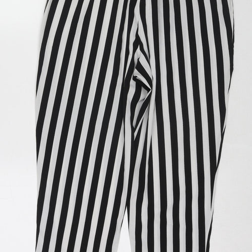 VERO MODA Womens Black Striped Polyester Trousers Size M L24 in Regular Tie