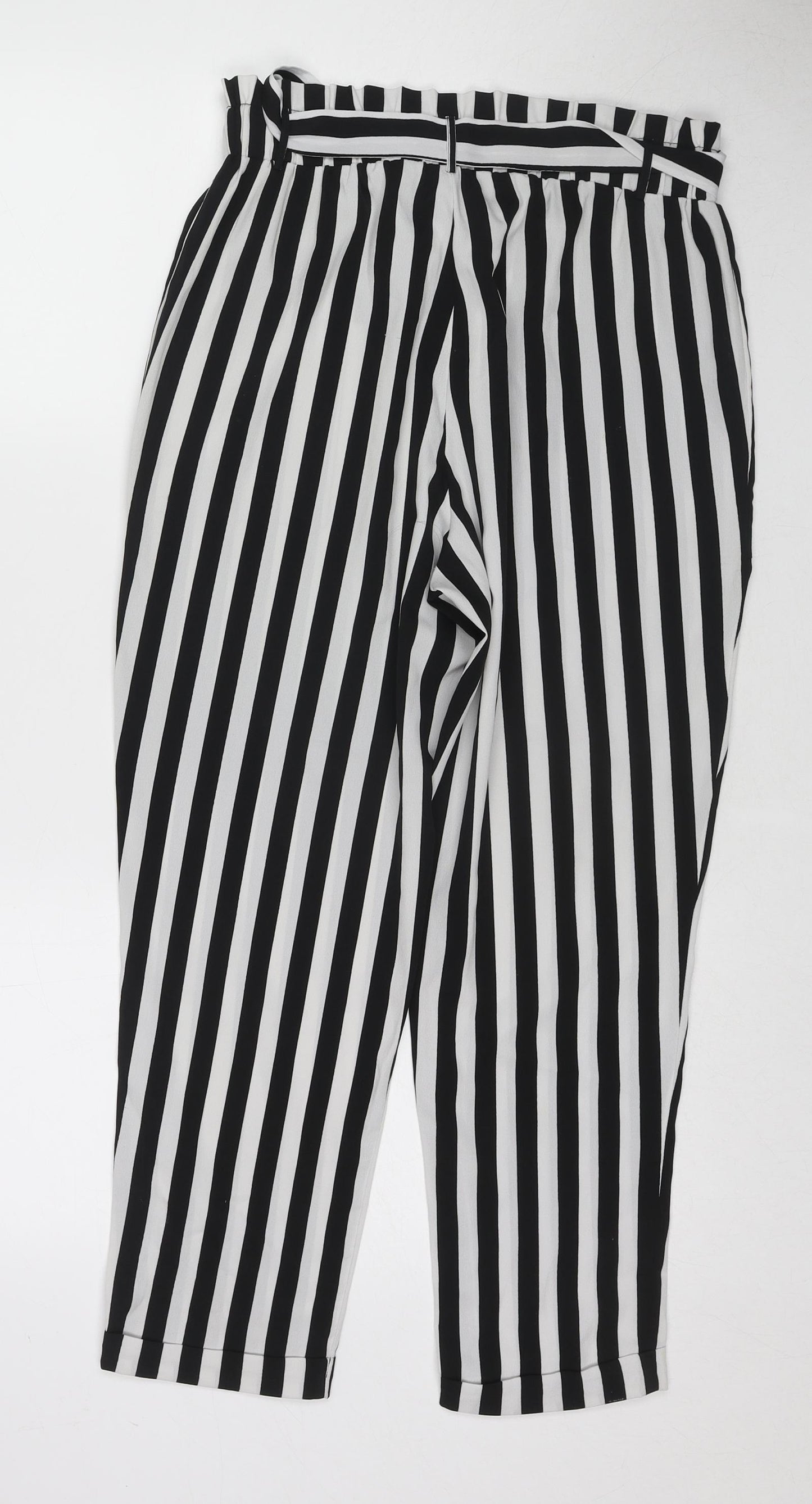 VERO MODA Womens Black Striped Polyester Trousers Size M L24 in Regular Tie