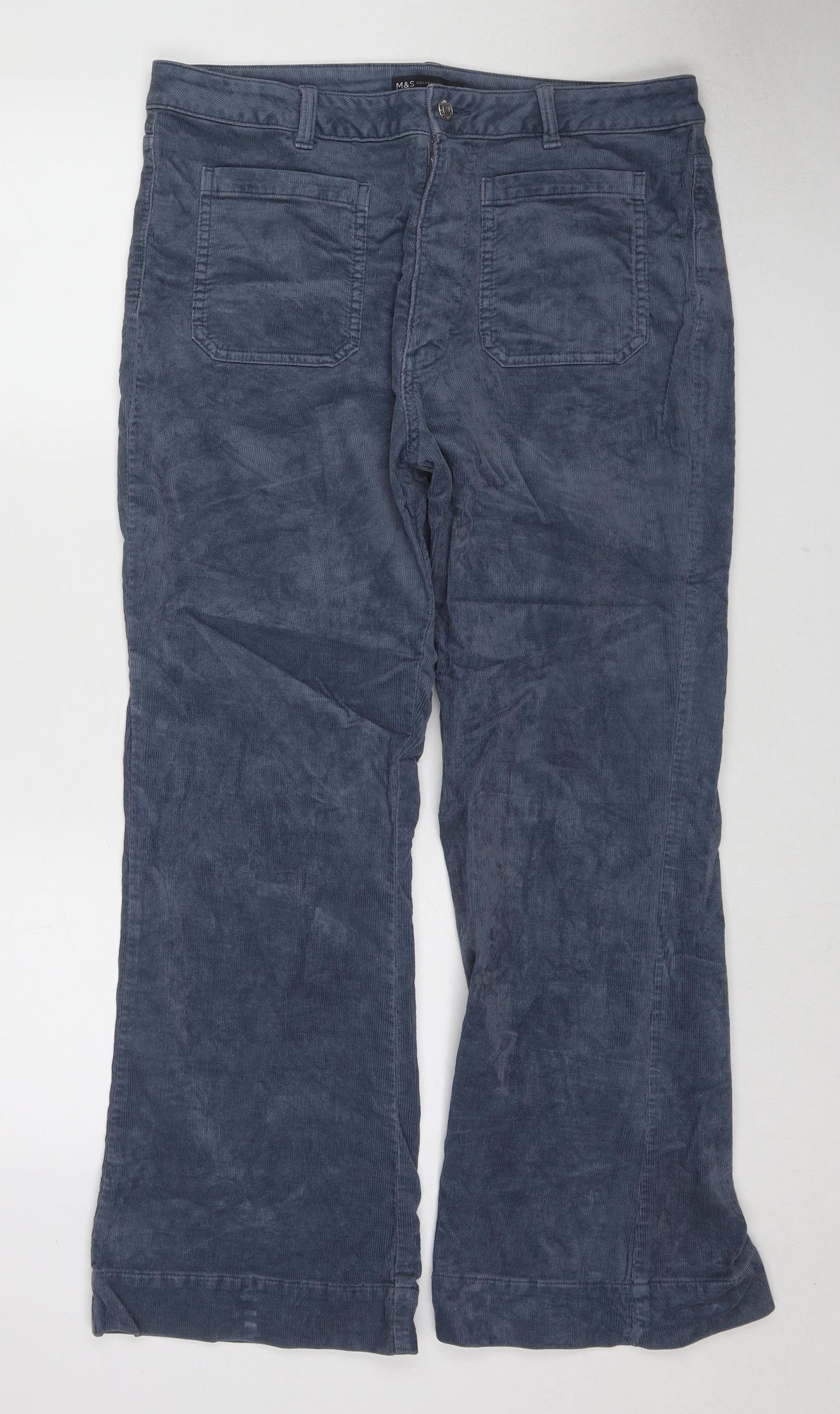 Marks and Spencer Womens Blue Cotton Trousers Size 16 Regular Zip