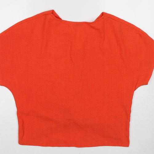 Zara Womens Orange Polyester Basic Blouse Size L V-Neck - Twist Detail