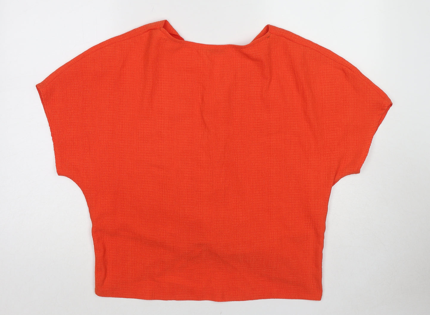 Zara Womens Orange Polyester Basic Blouse Size L V-Neck - Twist Detail