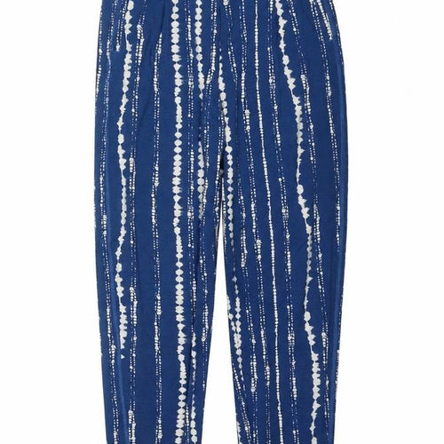 Marks and Spencer Womens Blue Geometric Viscose Trousers Size 6 L28 in Regular