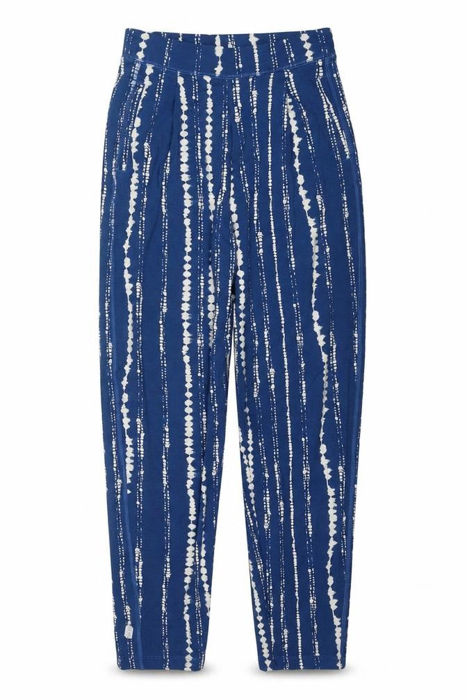 Marks and Spencer Womens Blue Geometric Viscose Trousers Size 6 L28 in Regular