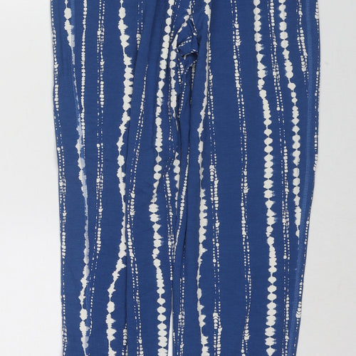 Marks and Spencer Womens Blue Geometric Viscose Trousers Size 6 L28 in Regular