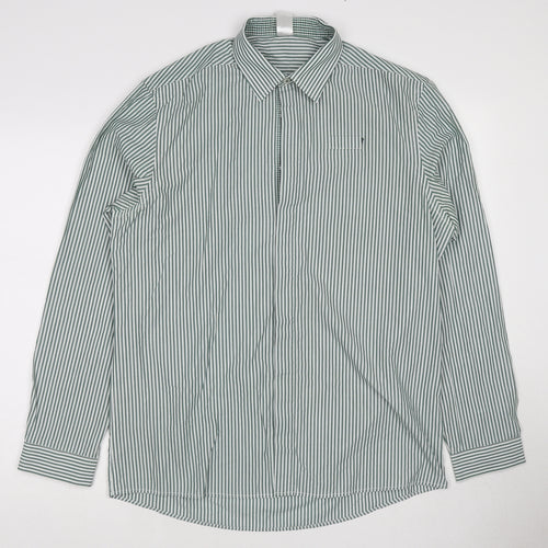 Dimensions Womens Green Striped Cotton Basic Button-Up Size 16 Collared