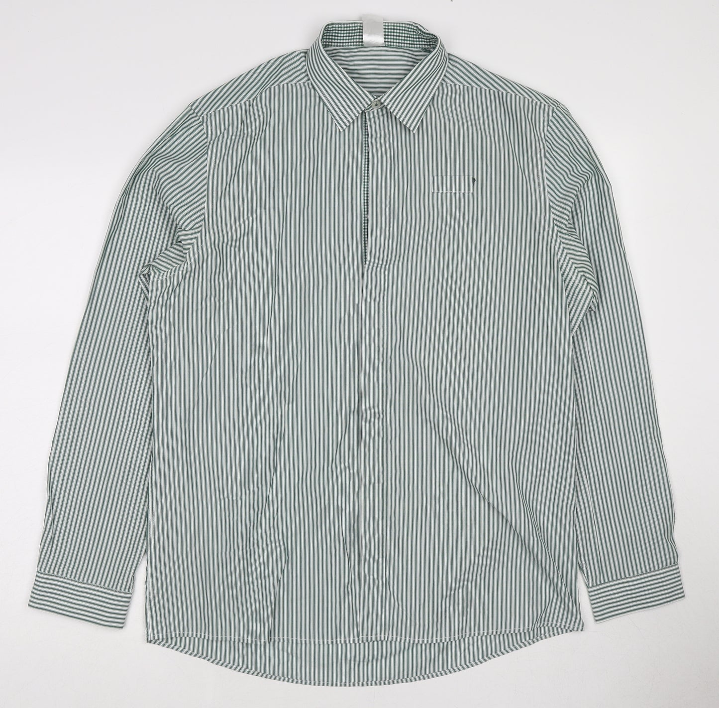 Dimensions Womens Green Striped Cotton Basic Button-Up Size 16 Collared