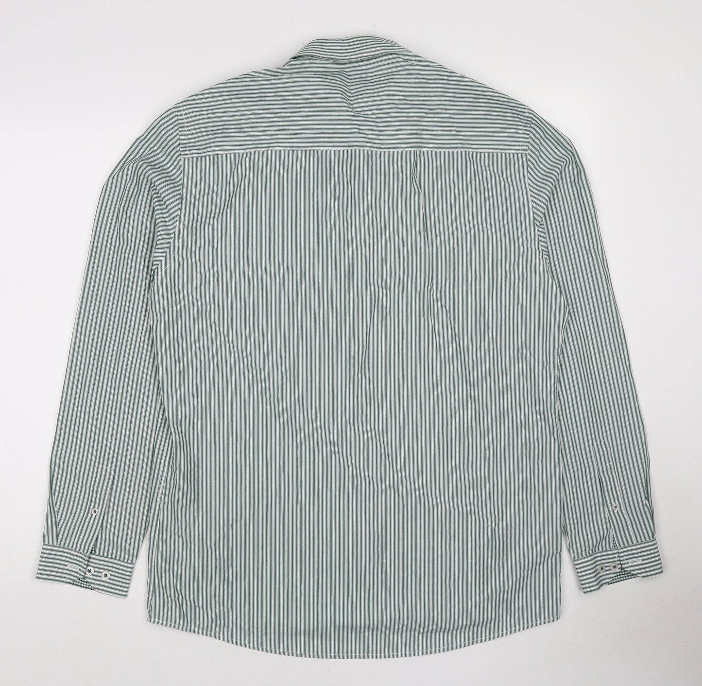 Dimensions Womens Green Striped Cotton Basic Button-Up Size 16 Collared