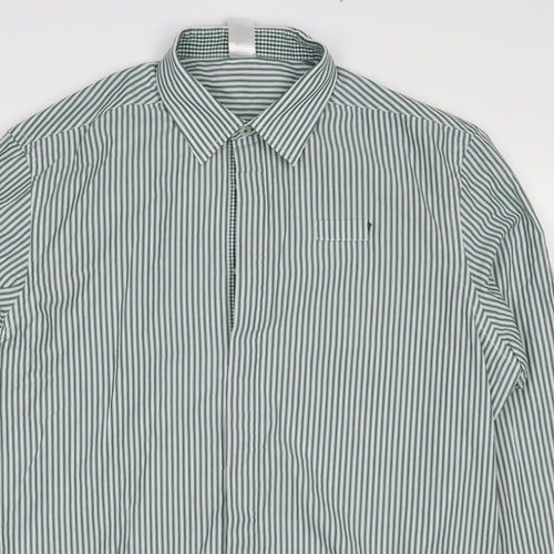 Dimensions Womens Green Striped Cotton Basic Button-Up Size 16 Collared