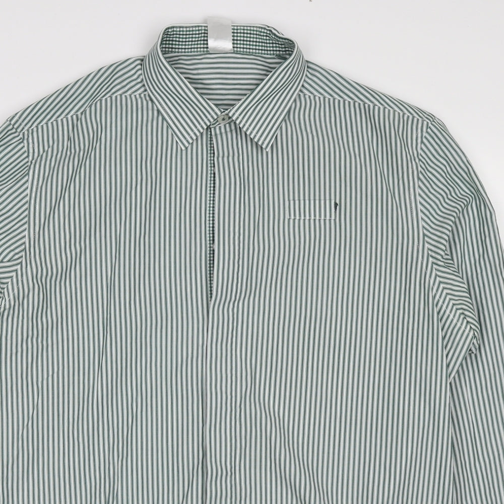 Dimensions Womens Green Striped Cotton Basic Button-Up Size 16 Collared