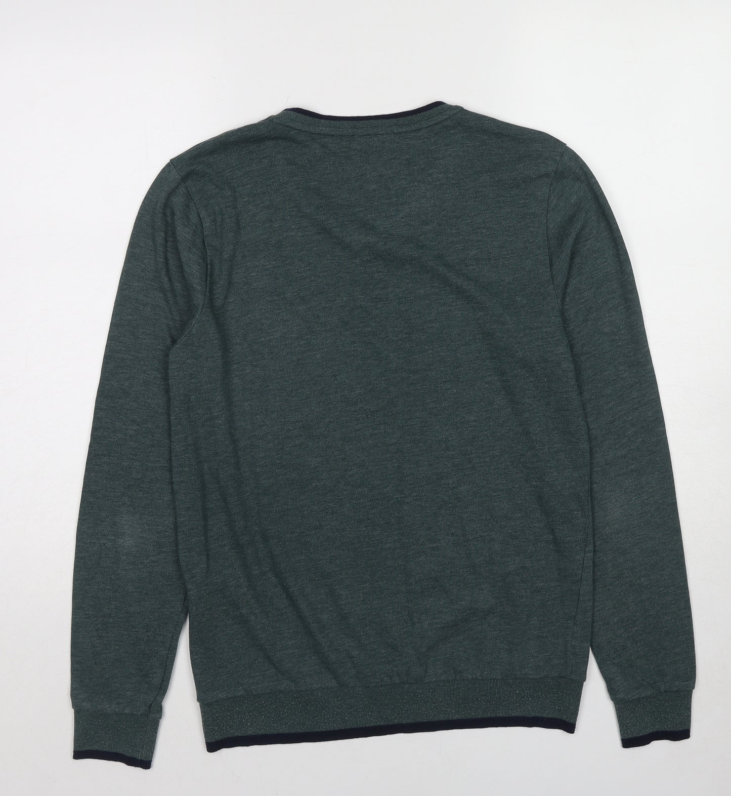 Koton Mens Green V-Neck Cotton Pullover Jumper Size S Long Sleeve