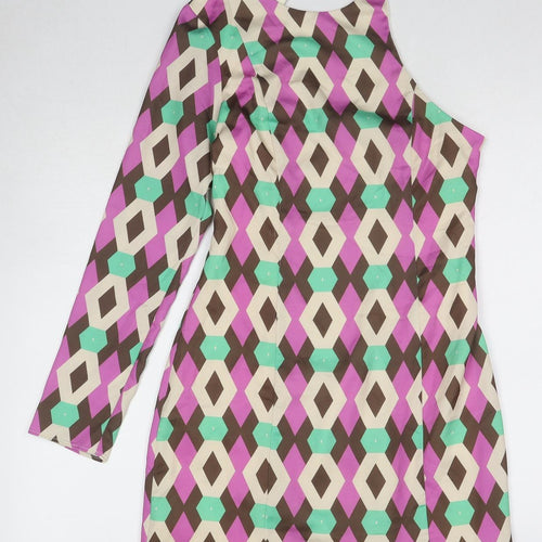 Zara Womens Multicoloured Geometric Polyester Mini Size S One Shoulder Zip