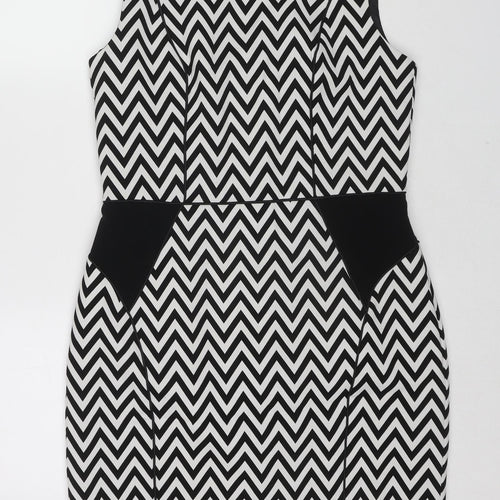 H&M Womens Multicoloured Geometric Polyester Shift Size 14 Round Neck Zip