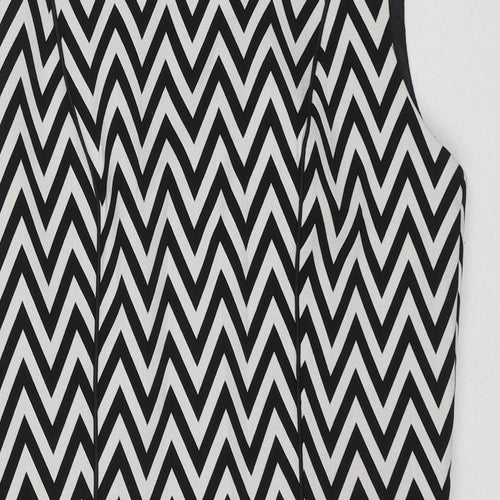 H&M Womens Multicoloured Geometric Polyester Shift Size 14 Round Neck Zip