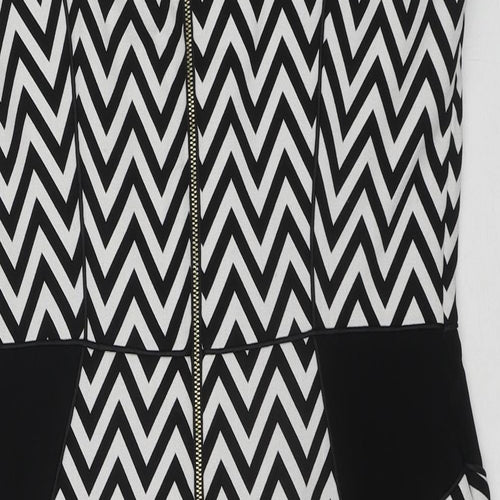 H&M Womens Multicoloured Geometric Polyester Shift Size 14 Round Neck Zip
