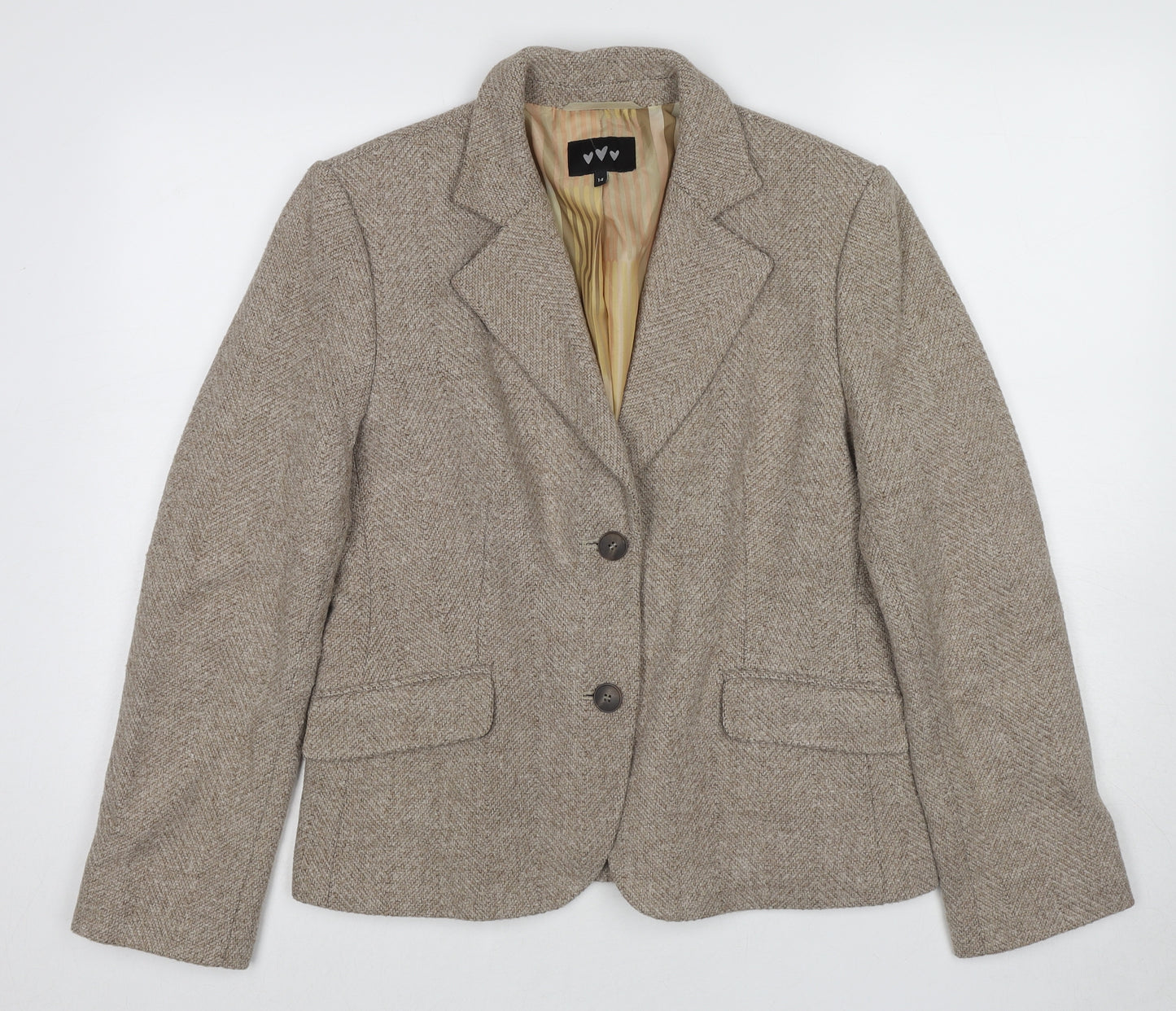 Per Una Womens Beige Geometric Jacket Blazer Size 18 Button