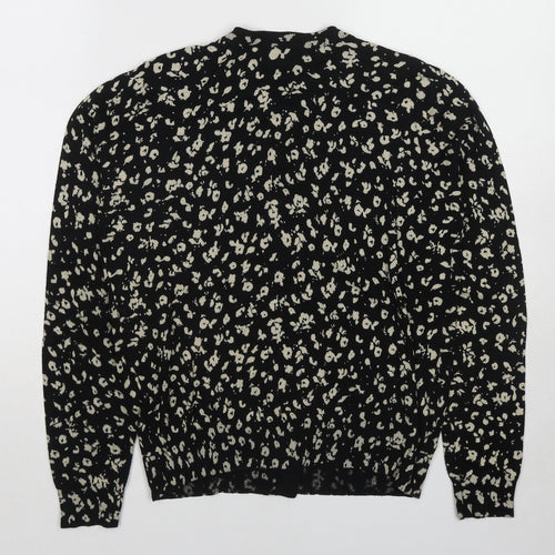 Marks and Spencer Womens Black Round Neck Animal Print Viscose Cardigan Jumper Size 12 - Leopard Print