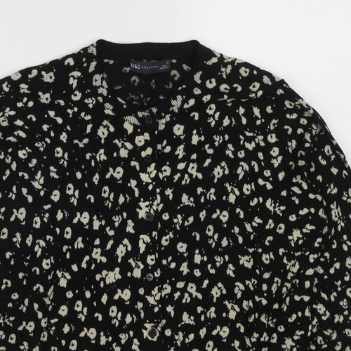 Marks and Spencer Womens Black Round Neck Animal Print Viscose Cardigan Jumper Size 12 - Leopard Print