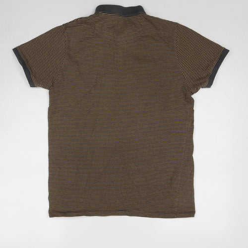Easy Mens Brown Striped Cotton Polo Size M Collared Pullover