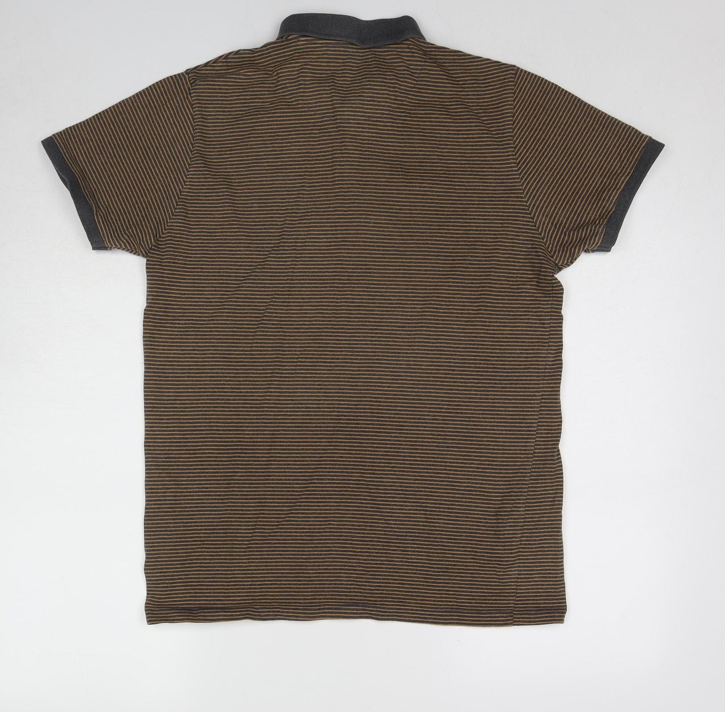 Easy Mens Brown Striped Cotton Polo Size M Collared Pullover