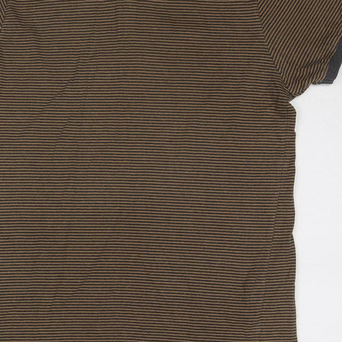 Easy Mens Brown Striped Cotton Polo Size M Collared Pullover