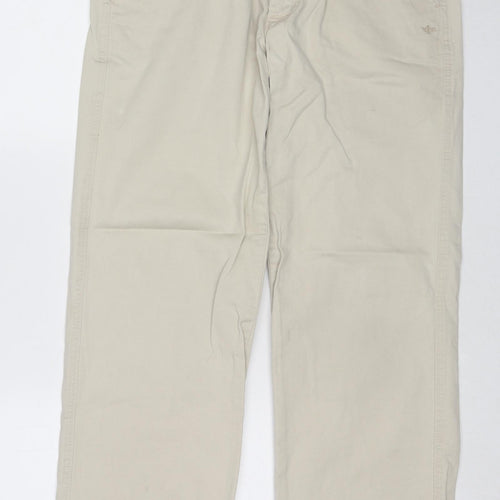 DOCKERS Mens Beige Cotton Chino Trousers Size 32 in L30 in Regular Zip - Embroidered Logo