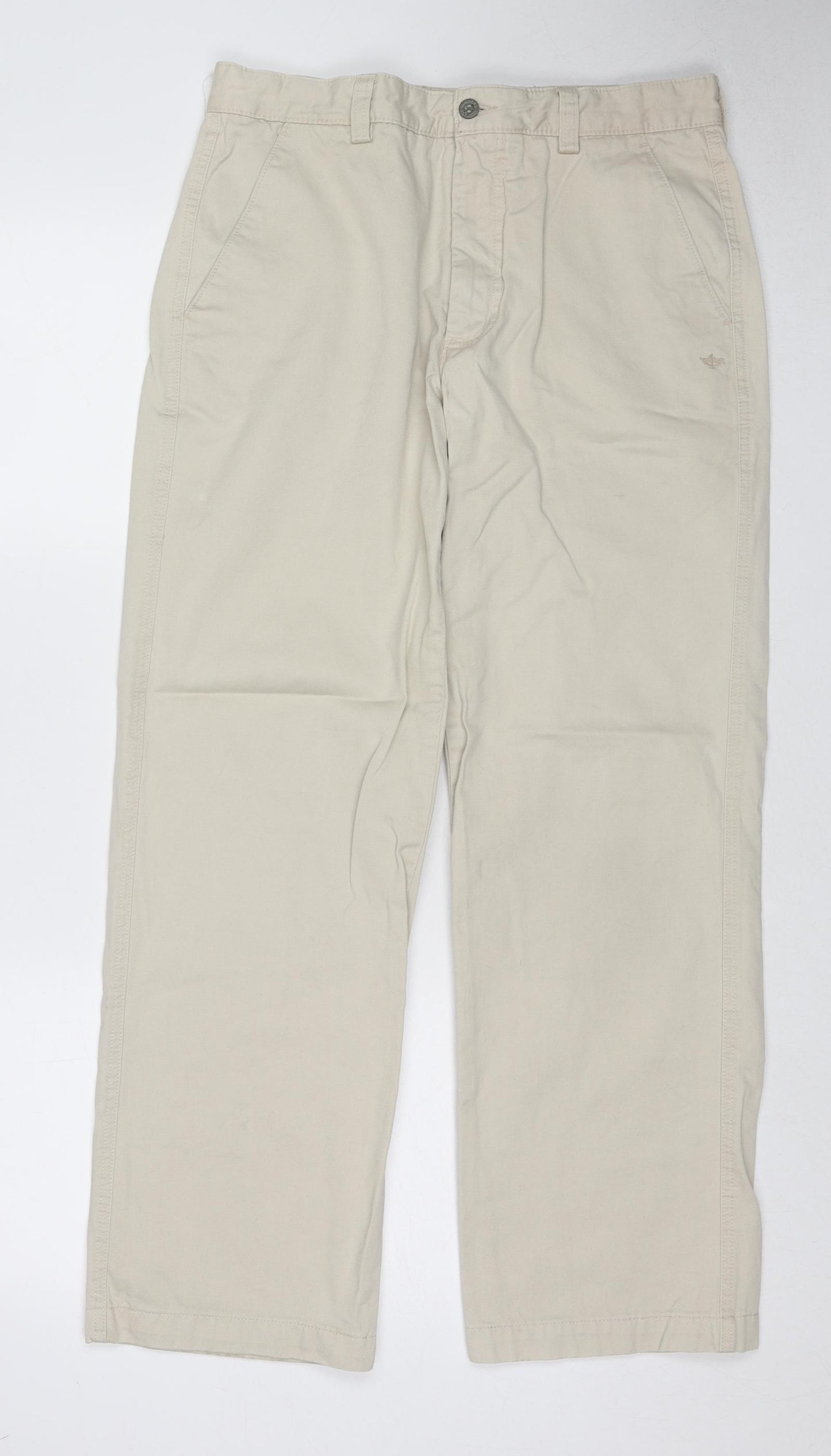 DOCKERS Mens Beige Cotton Chino Trousers Size 32 in L30 in Regular Zip - Embroidered Logo