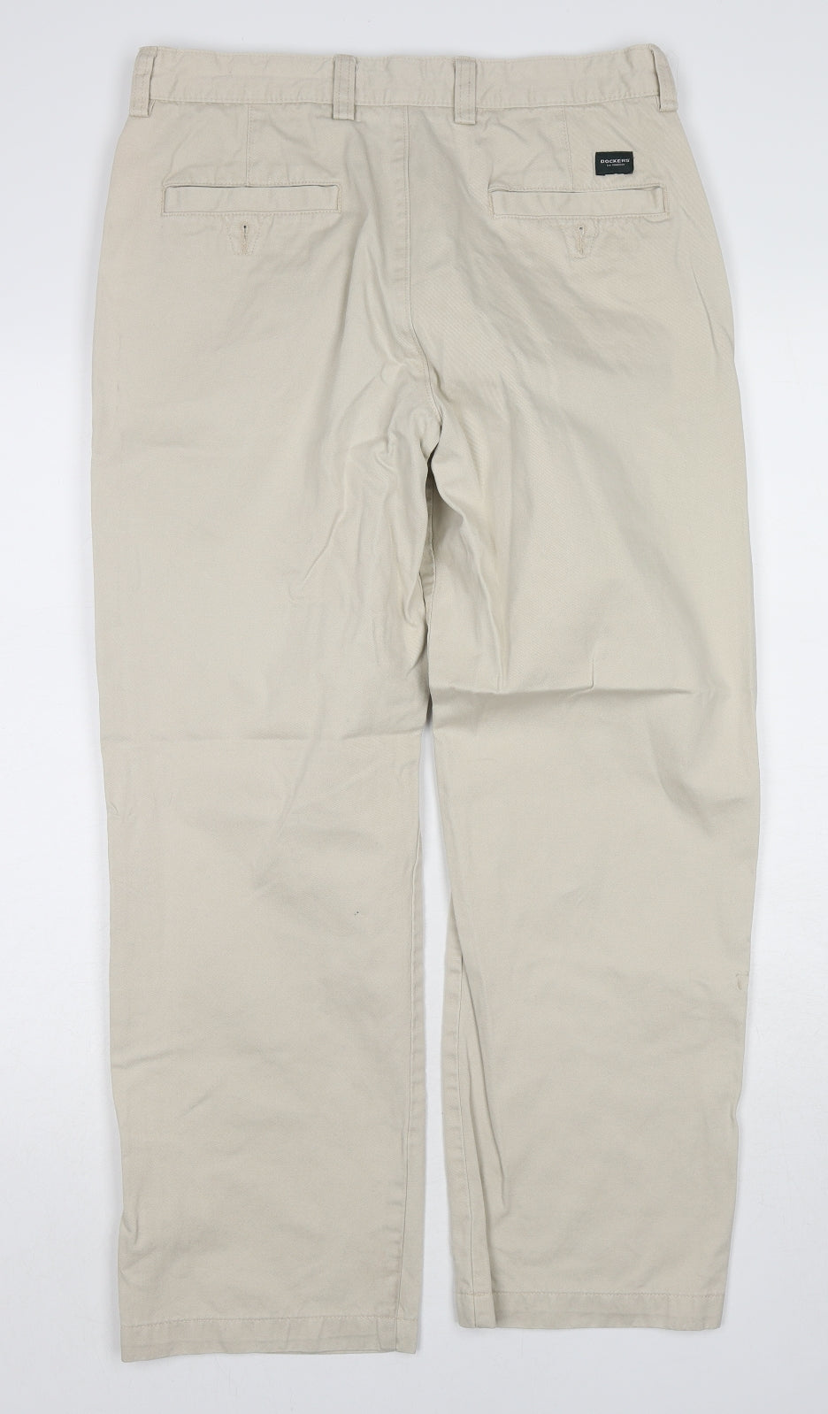 DOCKERS Mens Beige Cotton Chino Trousers Size 32 in L30 in Regular Zip - Embroidered Logo