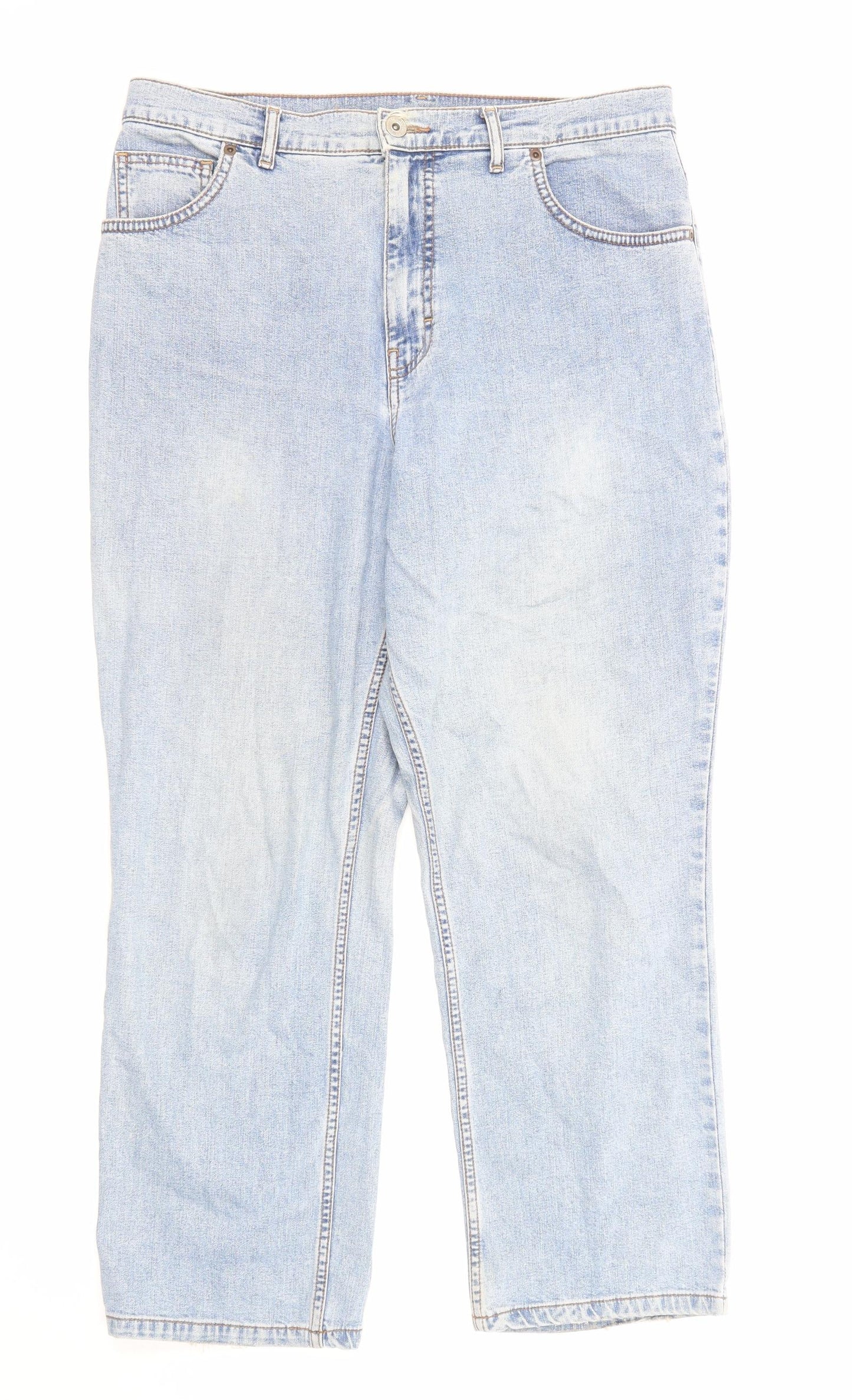 Marks and Spencer Womens Blue Cotton Straight Jeans Size 16 L26 in Regular Zip