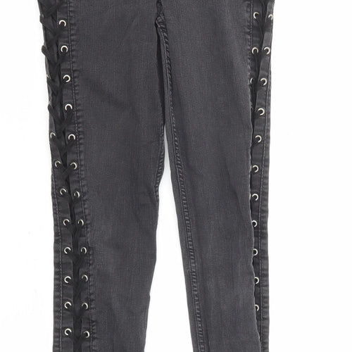 Divided by H&M Womens Grey Cotton Skinny Jeans Size 10 L28 in Regular Zip - Lace Up Detail