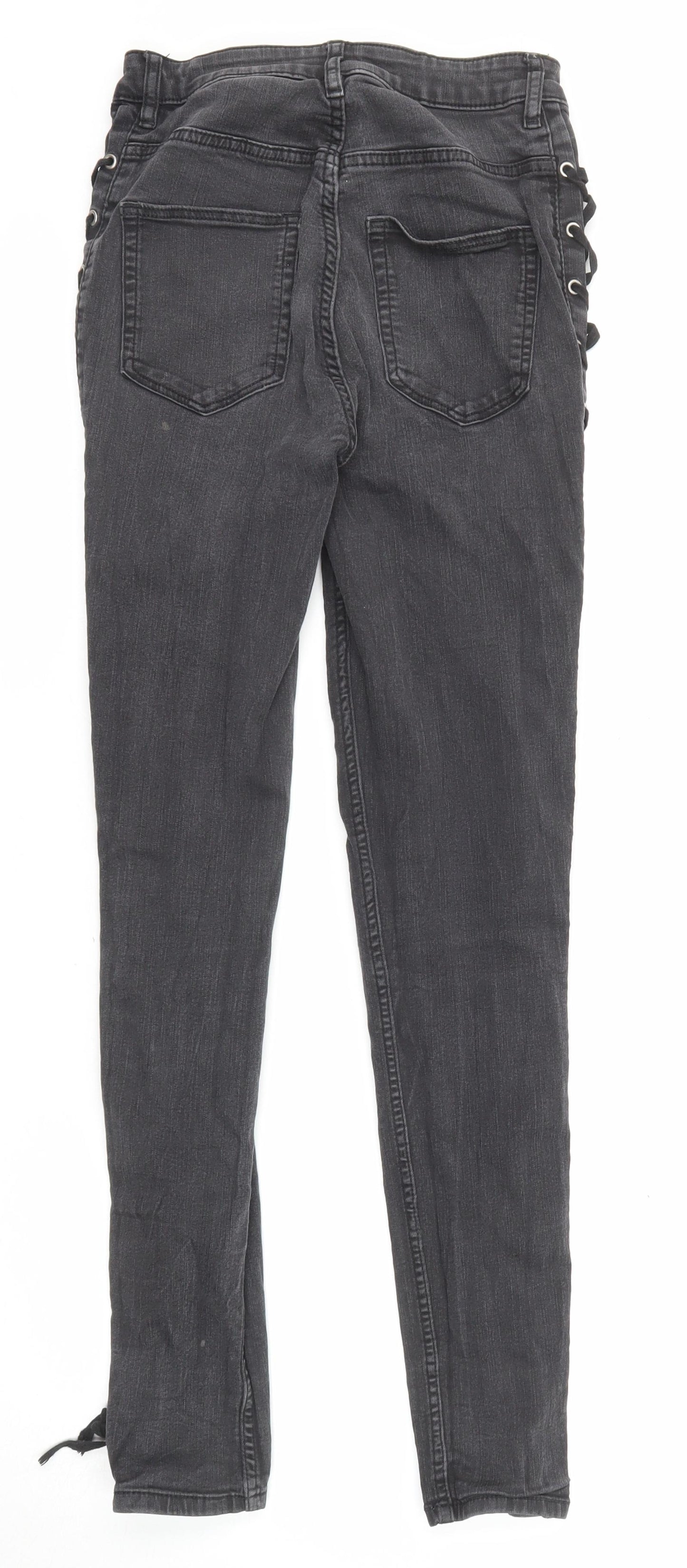 Divided by H&M Womens Grey Cotton Skinny Jeans Size 10 L28 in Regular Zip - Lace Up Detail