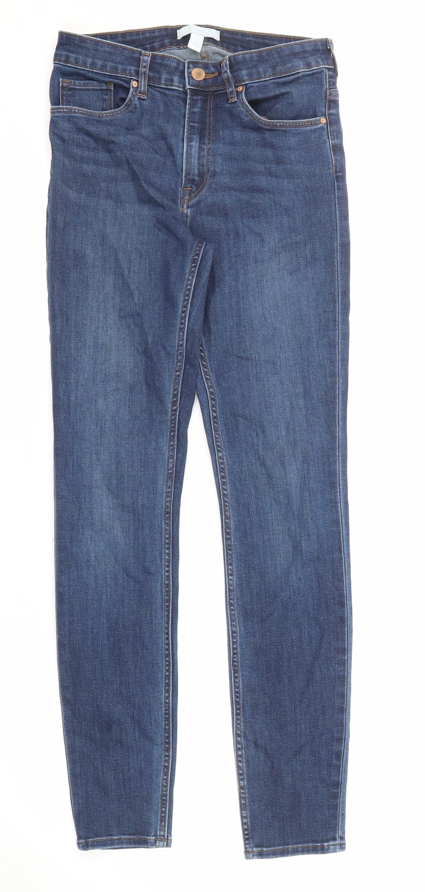 H&M Womens Blue Cotton Skinny Jeans Size 8 L28 in Regular Zip