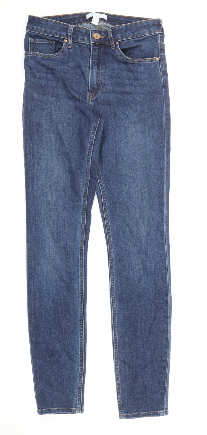 H&M Womens Blue Cotton Skinny Jeans Size 8 L28 in Regular Zip