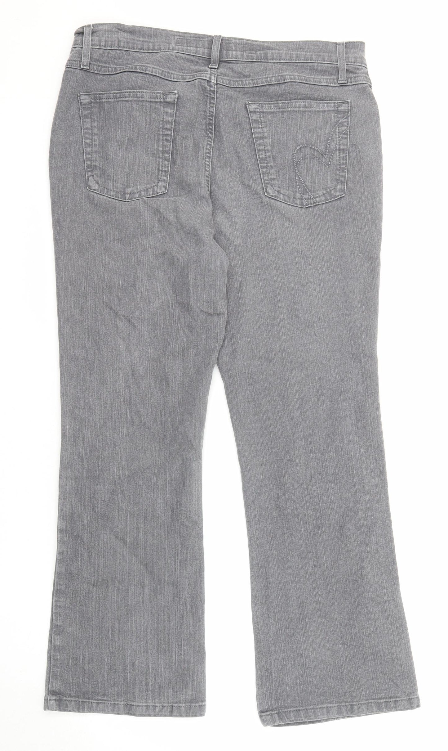 Per Una Womens Grey Cotton Bootcut Jeans Size 14 L27 in Regular Zip