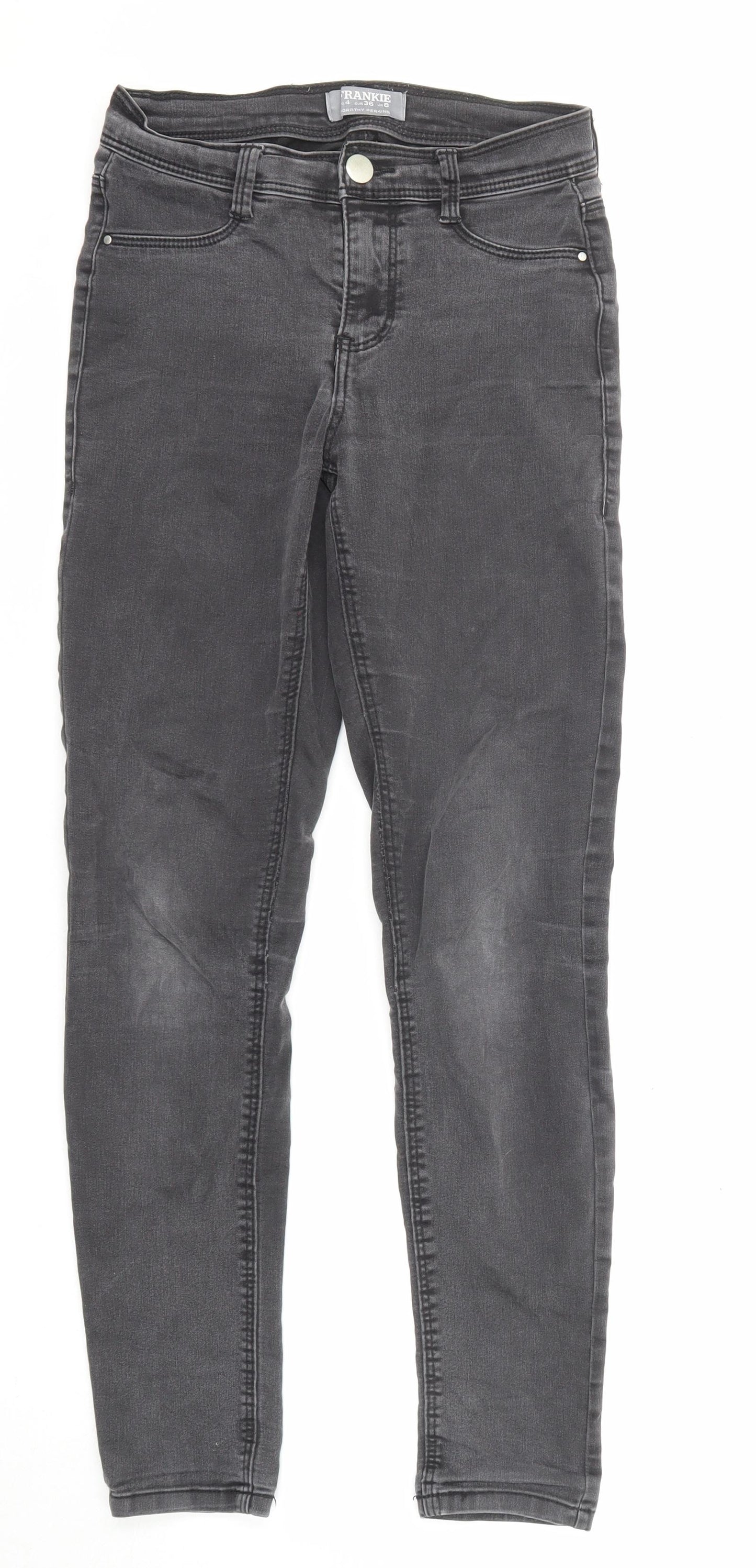 Dorothy Perkins Womens Grey Cotton Skinny Jeans Size 8 L28 in Regular Zip