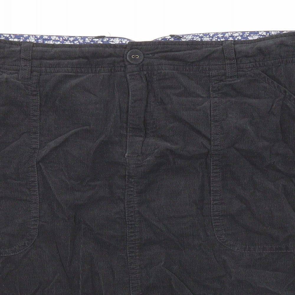 White Stuff Womens Black Cotton A-Line Skirt Size 12 Zip