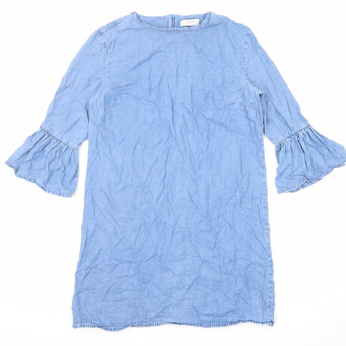 Zara Womens Blue Lyocell A-Line Size S Round Neck Zip